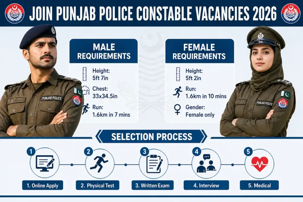 Punjab Police Constable Recruitment 2026 Selection Process and Requirements Infographic