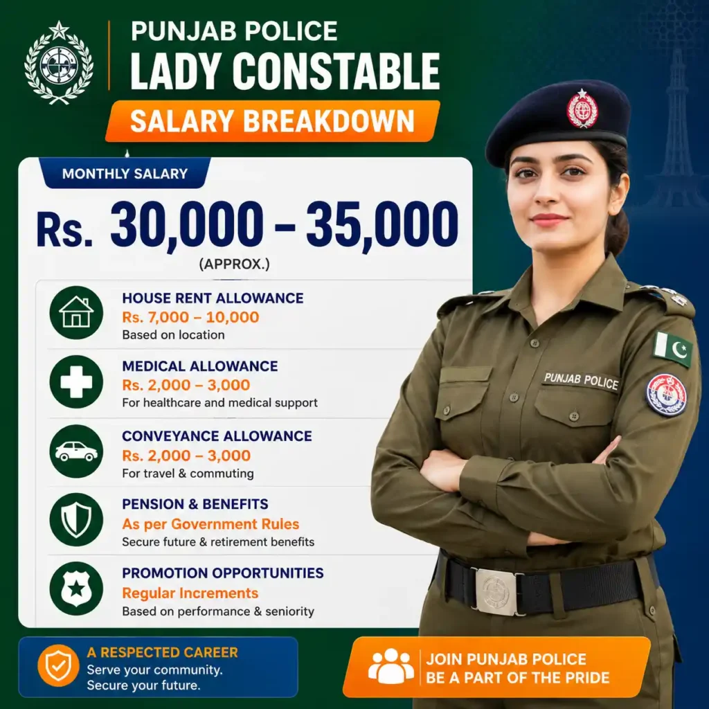 Punjab police lady constable salary and benefits 2026 Pakistan