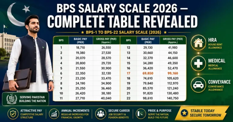 BPS salary scale 2026 complete table with HRA medical conveyance allowances all grades Pakistan government employee