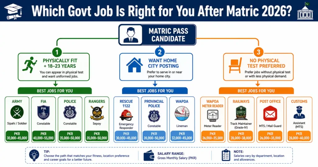 which government job after matric 2026 Pakistan best option army police WAPDA rescue 1122 decision guide
