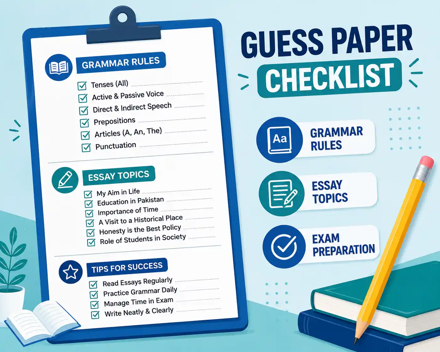 9th class english guess paper 2026 exam day tips