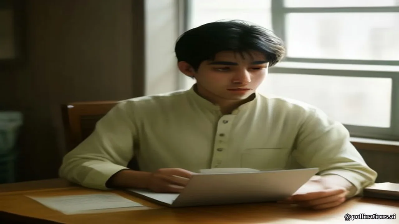 BPSC Advertisement 9 2026: A young Pakistani man in a shalwar kameez sits at a wooden office desk in Quetta, filling out an application (AI-generated illustration)