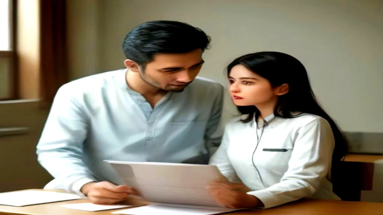 Health Allowance Federal Employees: A Pakistani male doctor and female nurse in plain clothing discussing patient records together inside a