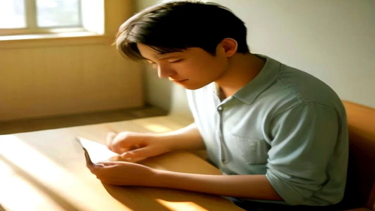 PM Laptop Scheme 2026: A young male university student sitting at a wooden desk in a bright, sunlit room, applying online on a
