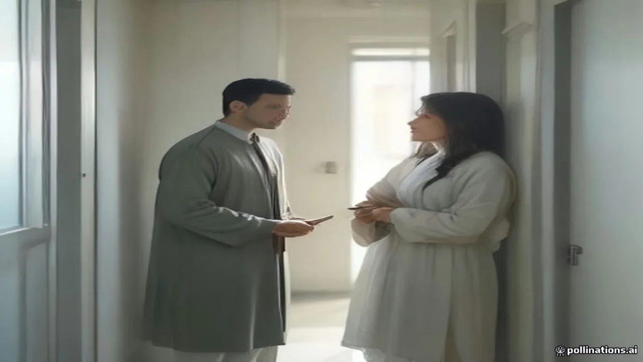 PPSC Advertisement 11 2026: Two adult Pakistani job candidates in simple local clothing waiting quietly in a whitewashed government (AI-generated illustration)