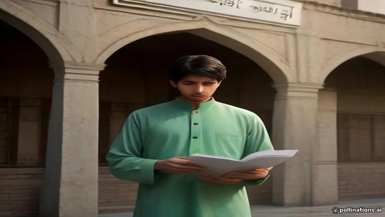 STI Jobs 2026: A young Pakistani man in a plain shalwar kameez stands in a sunlit government school courtyard in Punjab (AI-generated illustration)